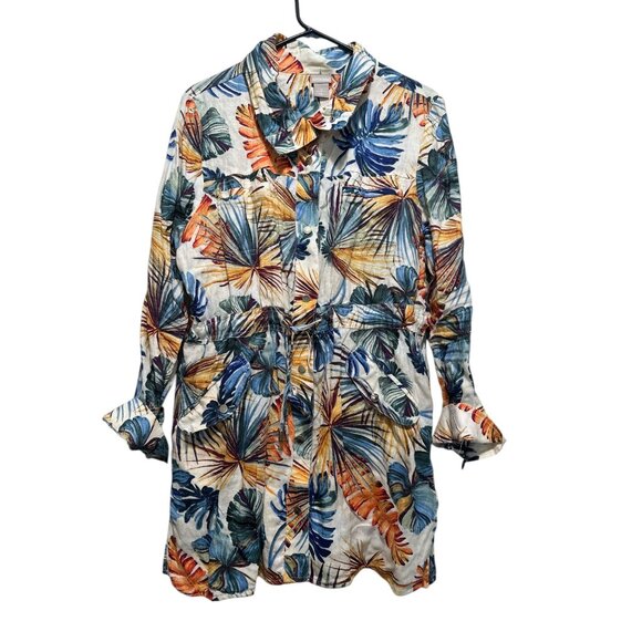 Chicos Tropical Palm Linen Jacket Tunic Women 16-18 XL Multicolor Utility Resort - Picture 5 of 16